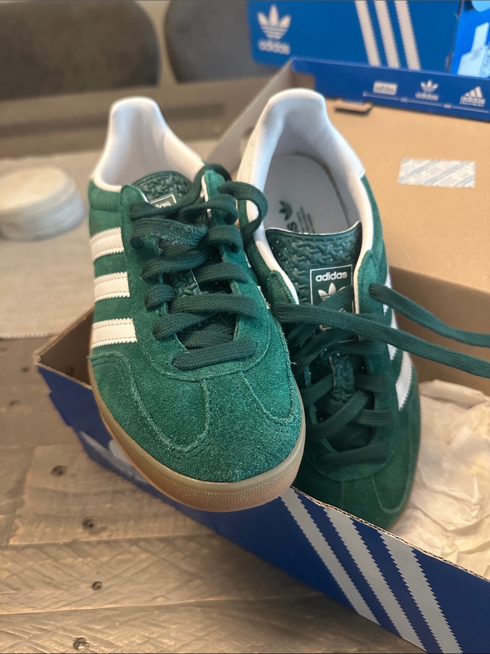 adidas kids Green Suede Classic Sneakers with White Stripes